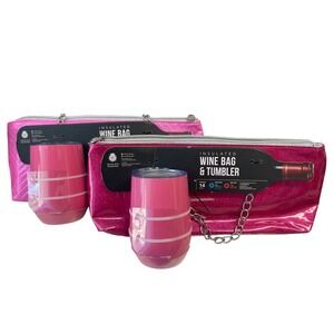 2 Wild Eye Designs Pink Glitter Insulated Wine Bag and 14oz Tumbler Sets New‎